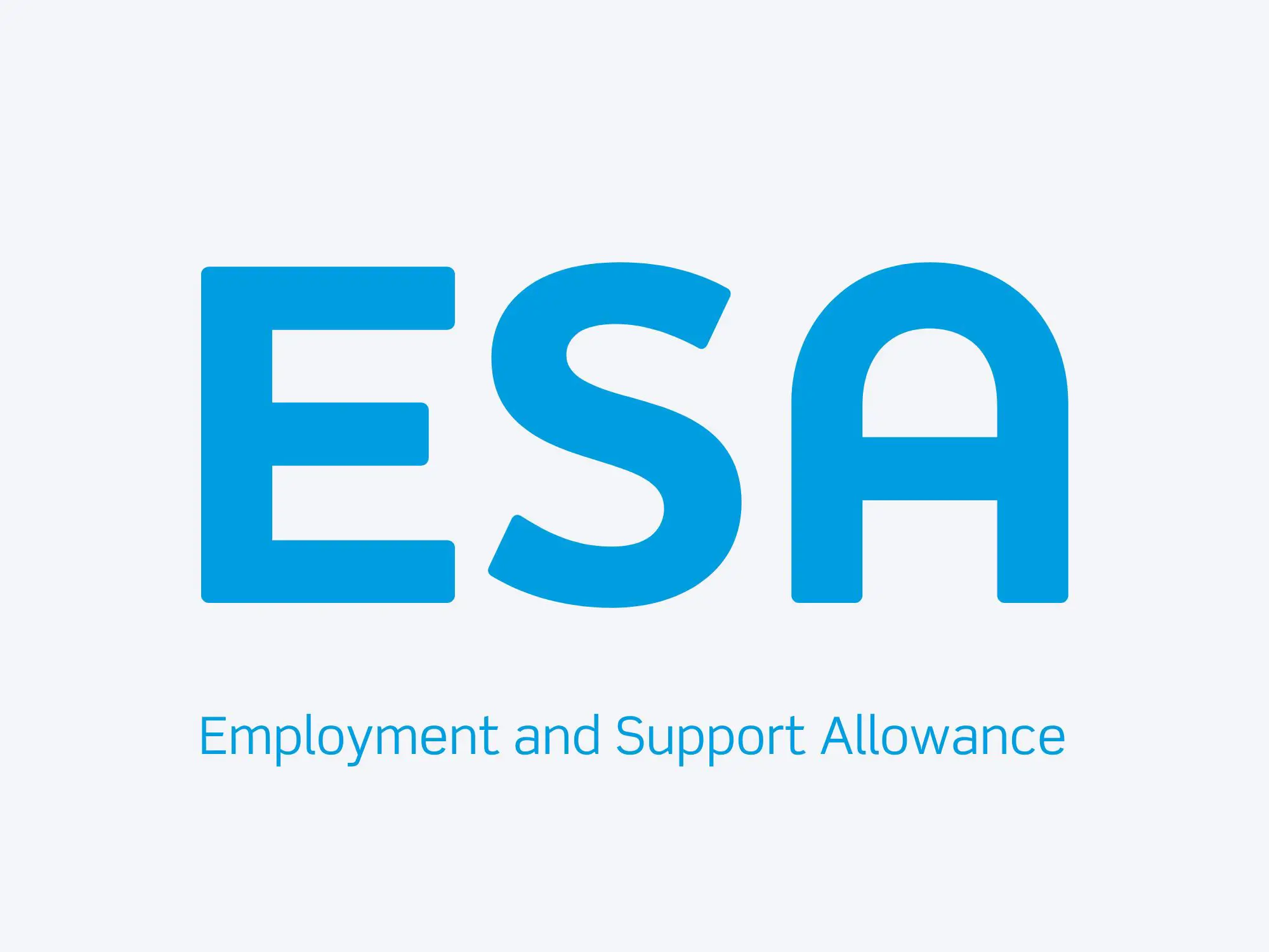 The acronym “ESA” in large blue letters, with “Employment and Support Allowance” written below in smaller blue text.
