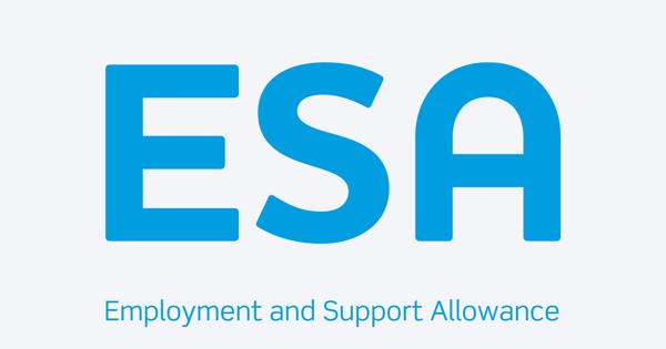 The acronym “ESA” in large blue letters, with “Employment and Support Allowance” written below in smaller blue text.