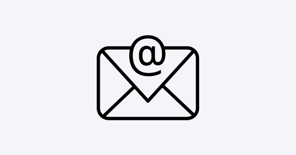 A black outline of an envelope with an “@” symbol inside, representing email or electronic mail.