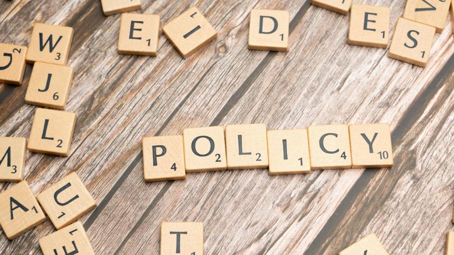 Scrabble tiles on a wooden surface spell out the word "POLICY" in the centre, with other random tiles scattered around. Scrabble tiles on a wooden surface spell out the word "POLICY" in the centre, with other random tiles scattered around.