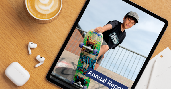 South Liverpool Homes Annual Report 2025/26 displayed on a tablet screen on a desk.