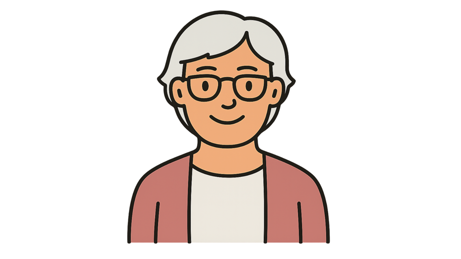Illustration of an older adult wearing a light shirt and cardigan.