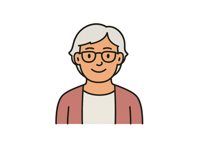Illustration of an older adult wearing a light shirt and cardigan.