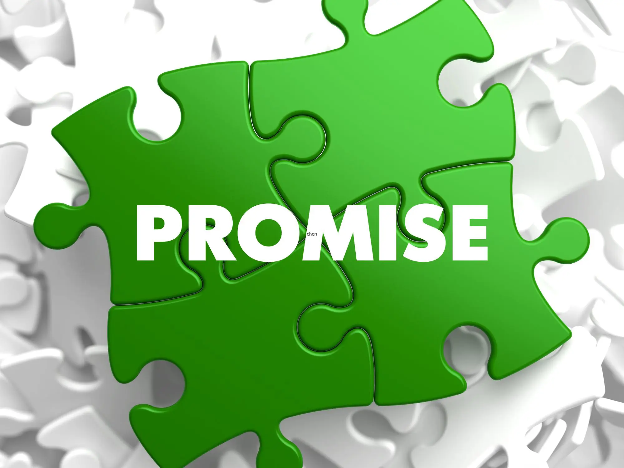 Green jigsaw puzzle piece with the word 'PROMISE' in bold white letters, surrounded by interconnected white puzzle pieces
